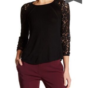 Rebecca Taylor Women’s Size 2 Black Silk Blend Lace Sleeve Blouse